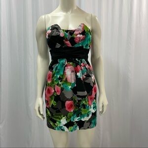 Speechless Abstract Floral Print Strapless Dress, Size 5